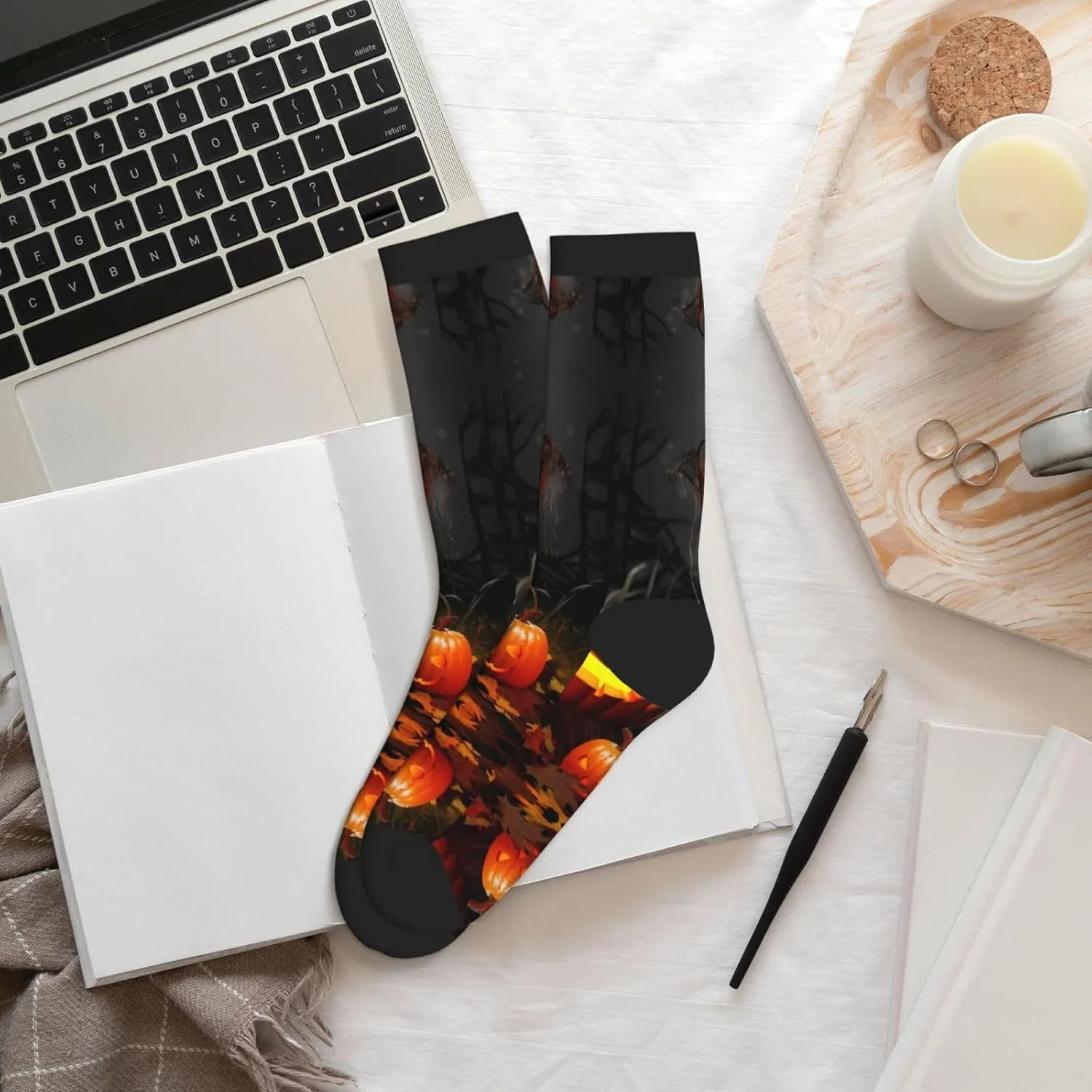 Halloween Pumpkin Print Adult Socks Fun Patterned Funky Crew Socks