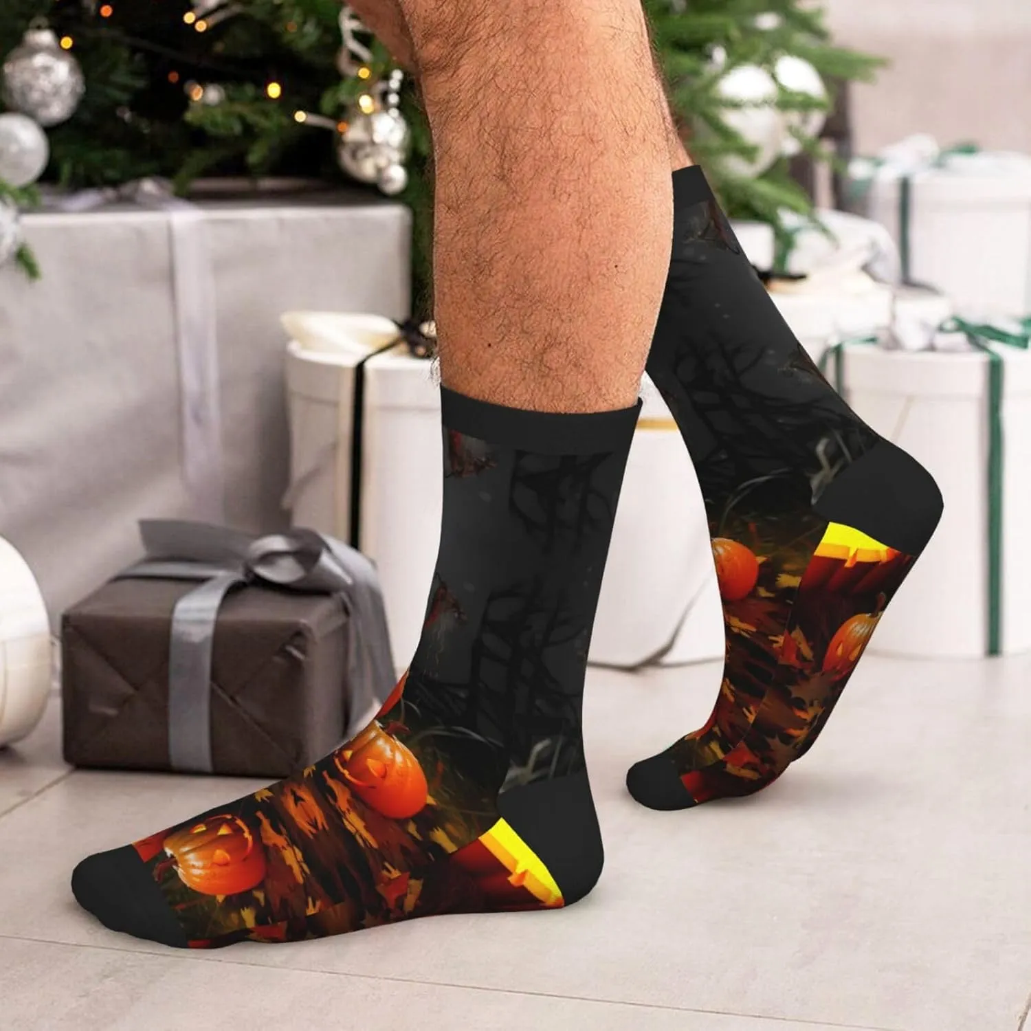 Halloween Pumpkin Print Adult Socks Fun Patterned Funky Crew Socks