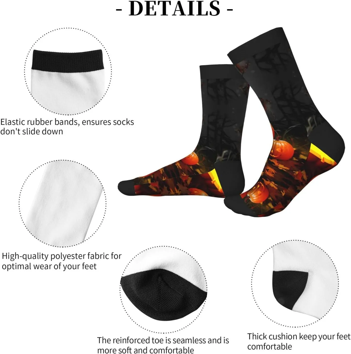 Halloween Pumpkin Print Adult Socks Fun Patterned Funky Crew Socks