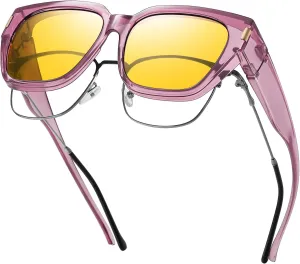 HAOLOTA Night Vision Driving Glasses Fit Over Glasses for Women Men, Anti Glare Polarized Nighttime Yellow Lens