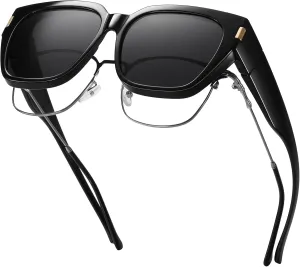 HAOLOTA Polarized Fit Over Glasses Sunglasses for Women Men Trendy Square Wrap Around Shades UV Protection