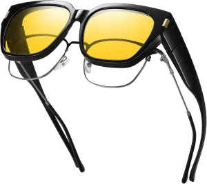 HAOLOTA Polarized Fit Over Glasses Sunglasses for Women Men Trendy Square Wrap Around Shades UV Protection