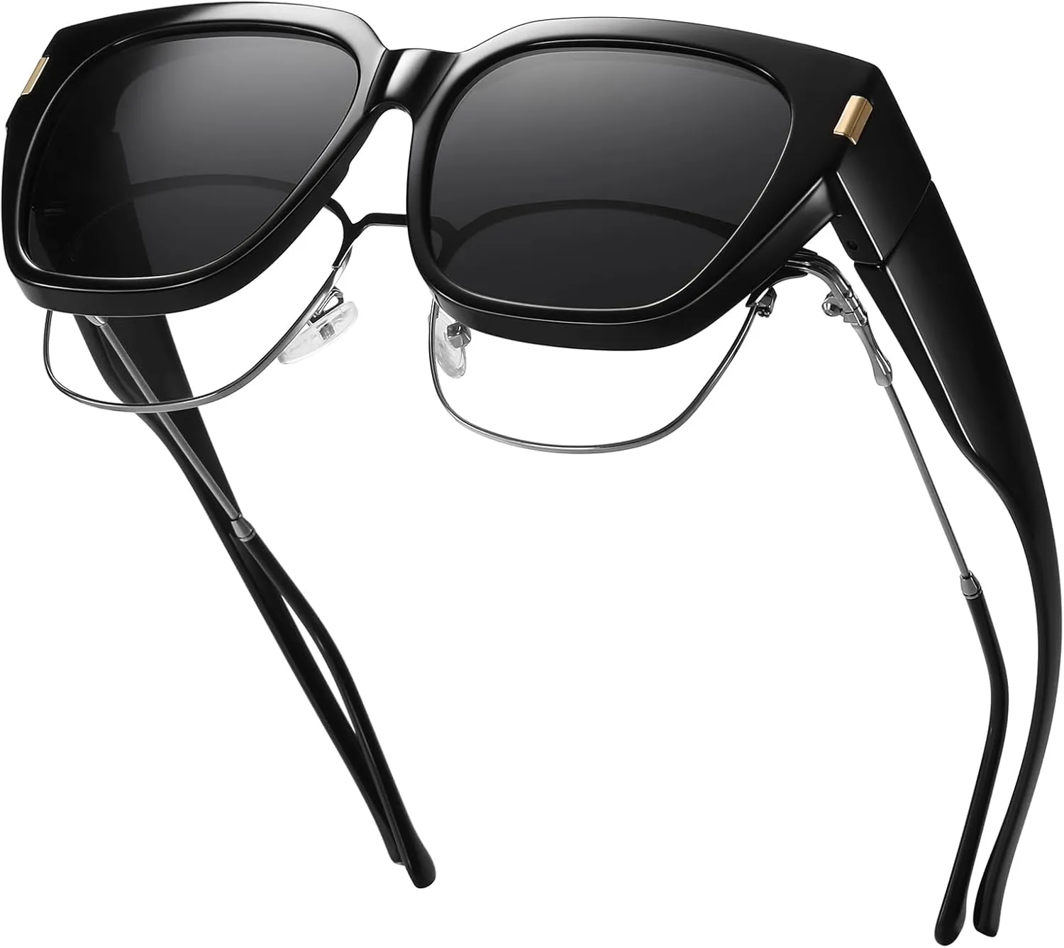 HAOLOTA Polarized Fit Over Glasses Sunglasses for Women Men Trendy Square Wrap Around Shades UV Protection