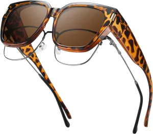 HAOLOTA Polarized Fit Over Glasses Sunglasses for Women Men Trendy Square Wrap Around Shades UV Protection