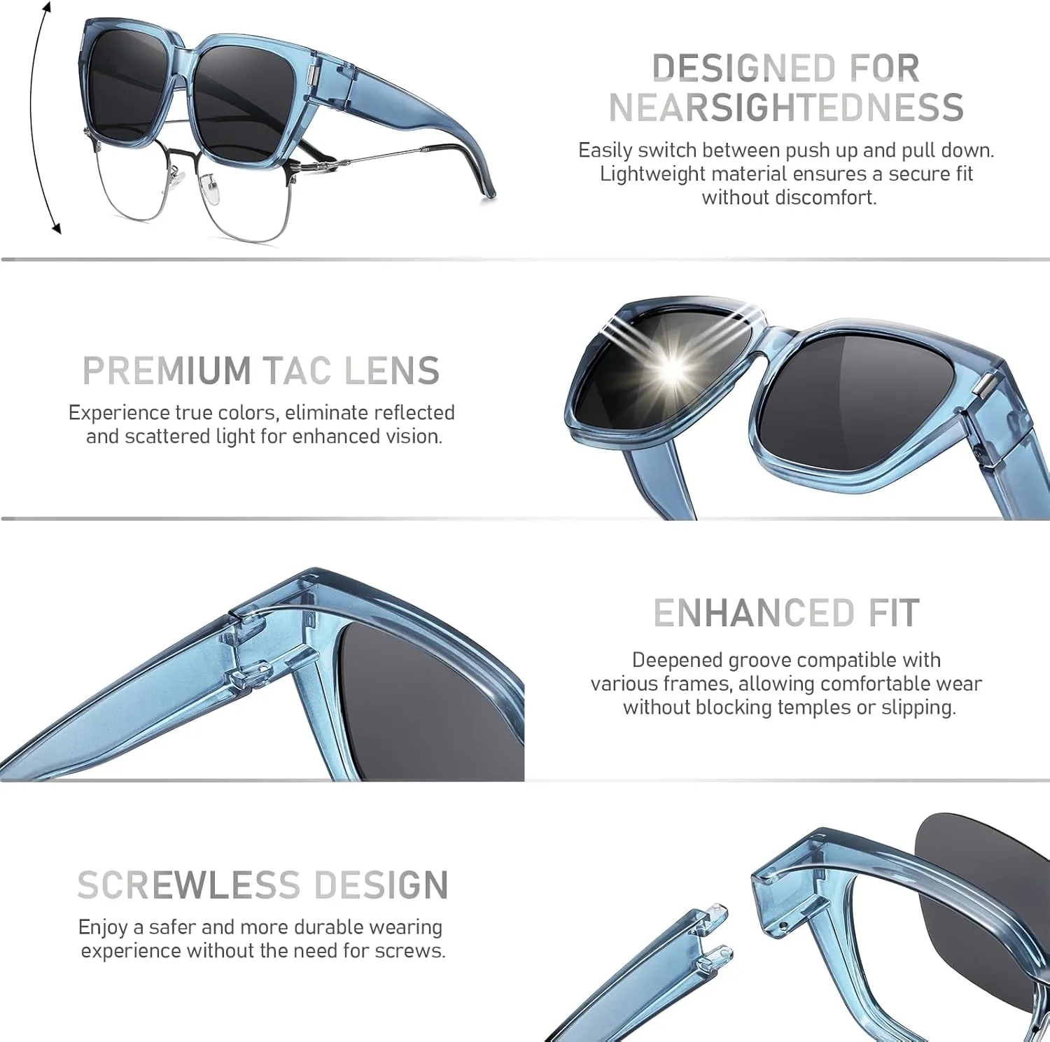 HAOLOTA Polarized Fit Over Glasses Sunglasses for Women Men Trendy Square Wrap Around Shades UV Protection