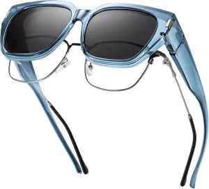 HAOLOTA Polarized Fit Over Glasses Sunglasses for Women Men Trendy Square Wrap Around Shades UV Protection
