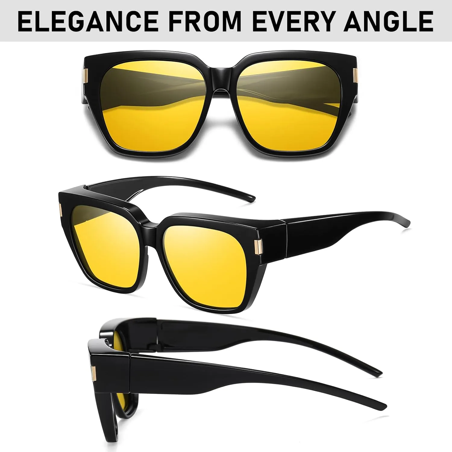 HAOLOTA Polarized Fit Over Glasses Sunglasses for Women Men Trendy Square Wrap Around Shades UV Protection