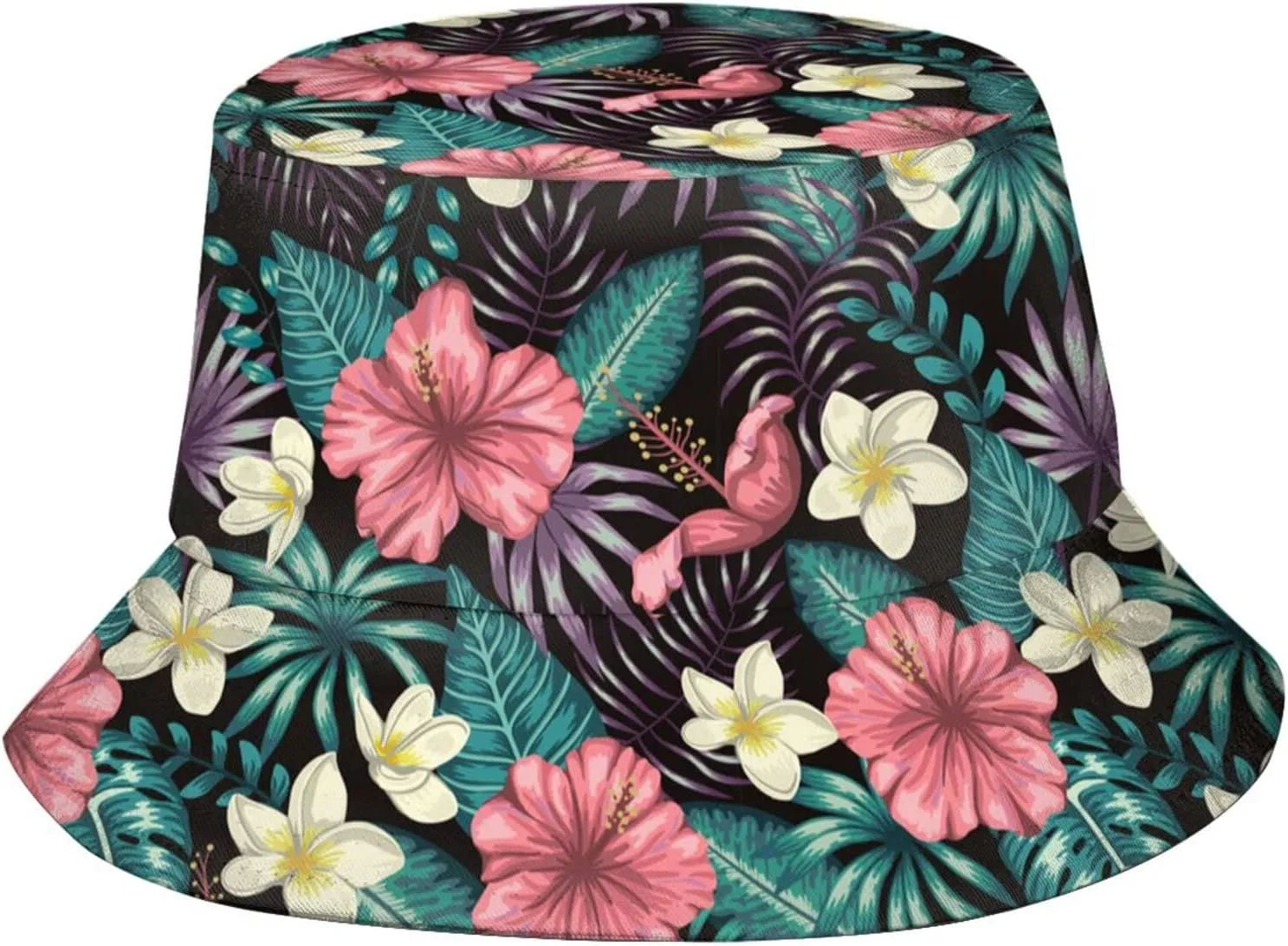 Hawaii Hawaiian Flowers Bucket Sun Hat for Men Women Sun Protection Wide Brim Hats Packable Summer Travel Boonie Cap