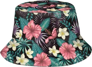 Hawaii Hawaiian Flowers Bucket Sun Hat for Men Women Sun Protection Wide Brim Hats Packable Summer Travel Boonie Cap