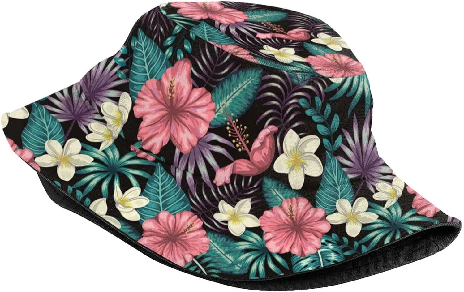 Hawaii Hawaiian Flowers Bucket Sun Hat for Men Women Sun Protection Wide Brim Hats Packable Summer Travel Boonie Cap