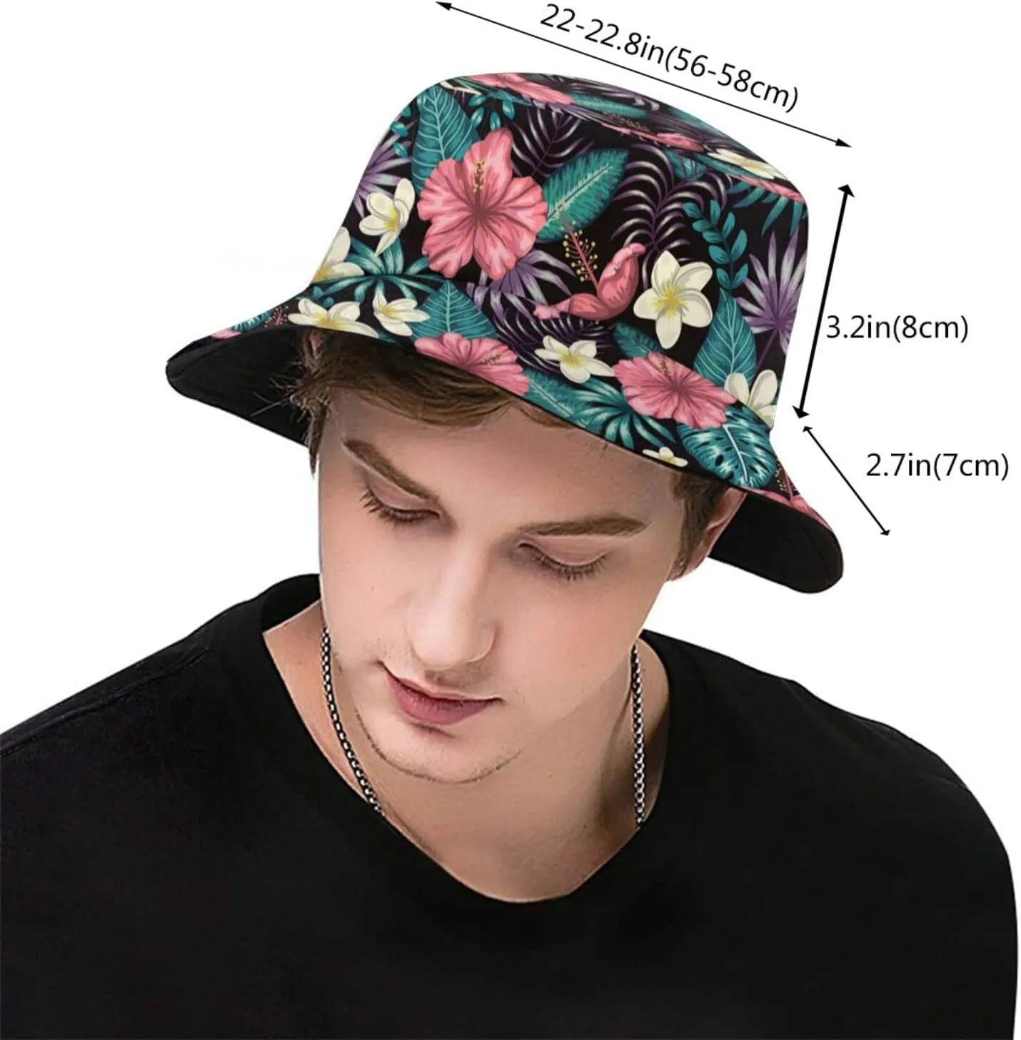 Hawaii Hawaiian Flowers Bucket Sun Hat for Men Women Sun Protection Wide Brim Hats Packable Summer Travel Boonie Cap