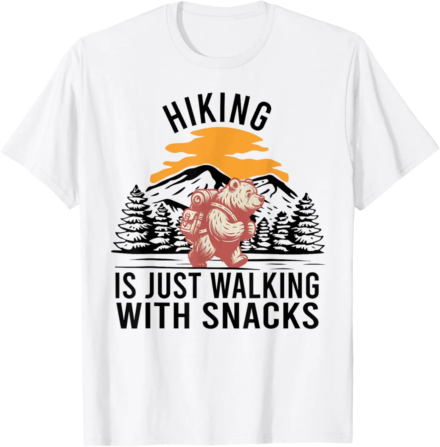 Hiking is Just Walking With Snacks Funny Bear Hiking Retro T-Shirt