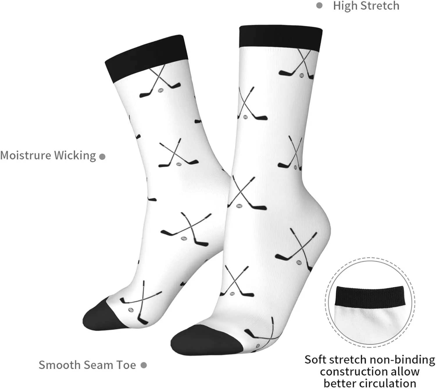 Hockey Stick Pattern Fun And Innovative Men'S And Women'S Crew - Elastic Comfortable Formal Socks, Gift Casual Socks