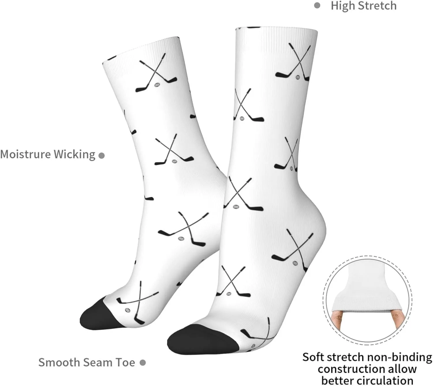 Hockey Stick Pattern Fun And Innovative Men'S And Women'S Crew - Elastic Comfortable Formal Socks, Gift Casual Socks