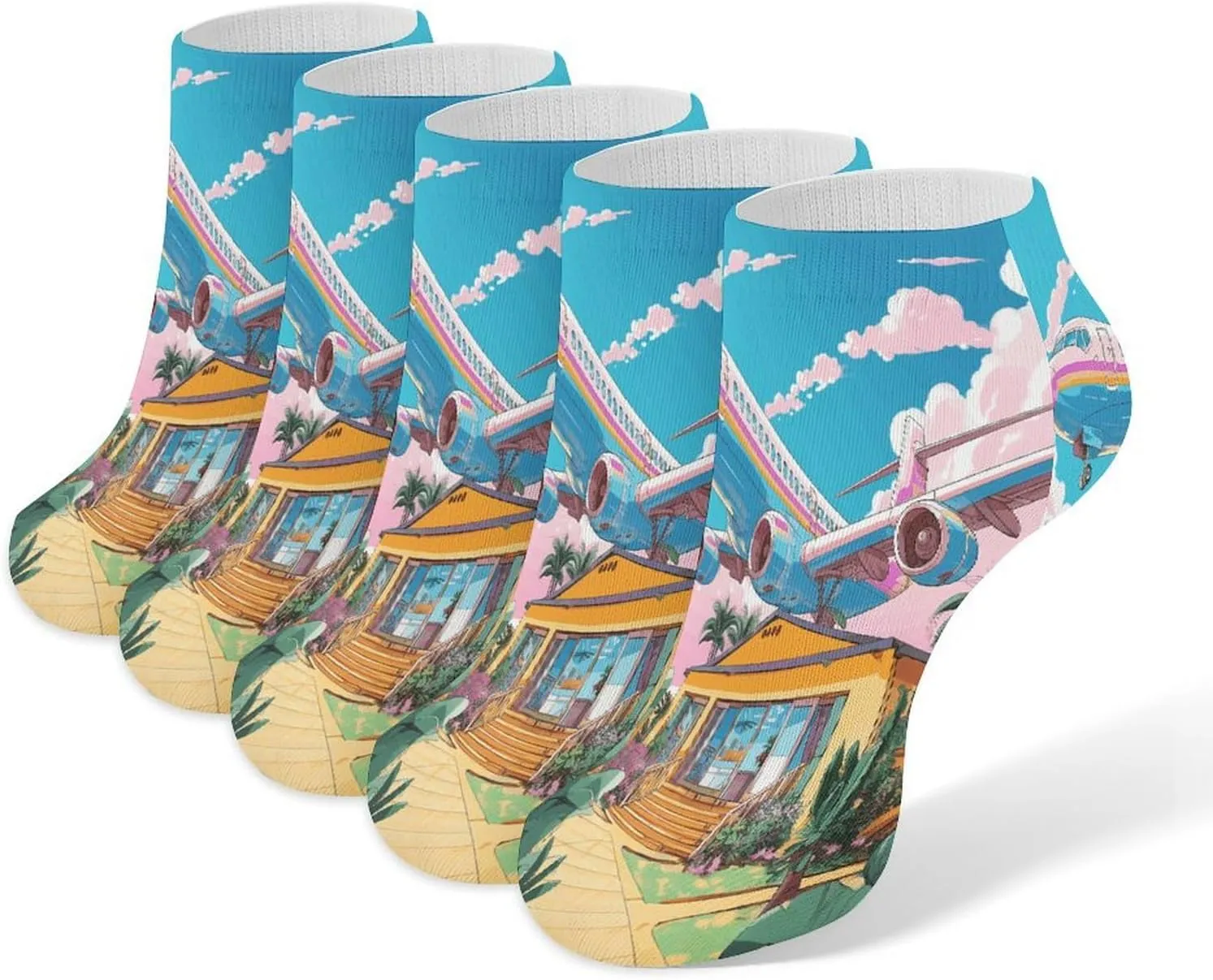 House And Plane Casual Socks Soft Moisture-Wicking Socks Low Cut Invisible Liner Ankle Sock (5 Pairs)