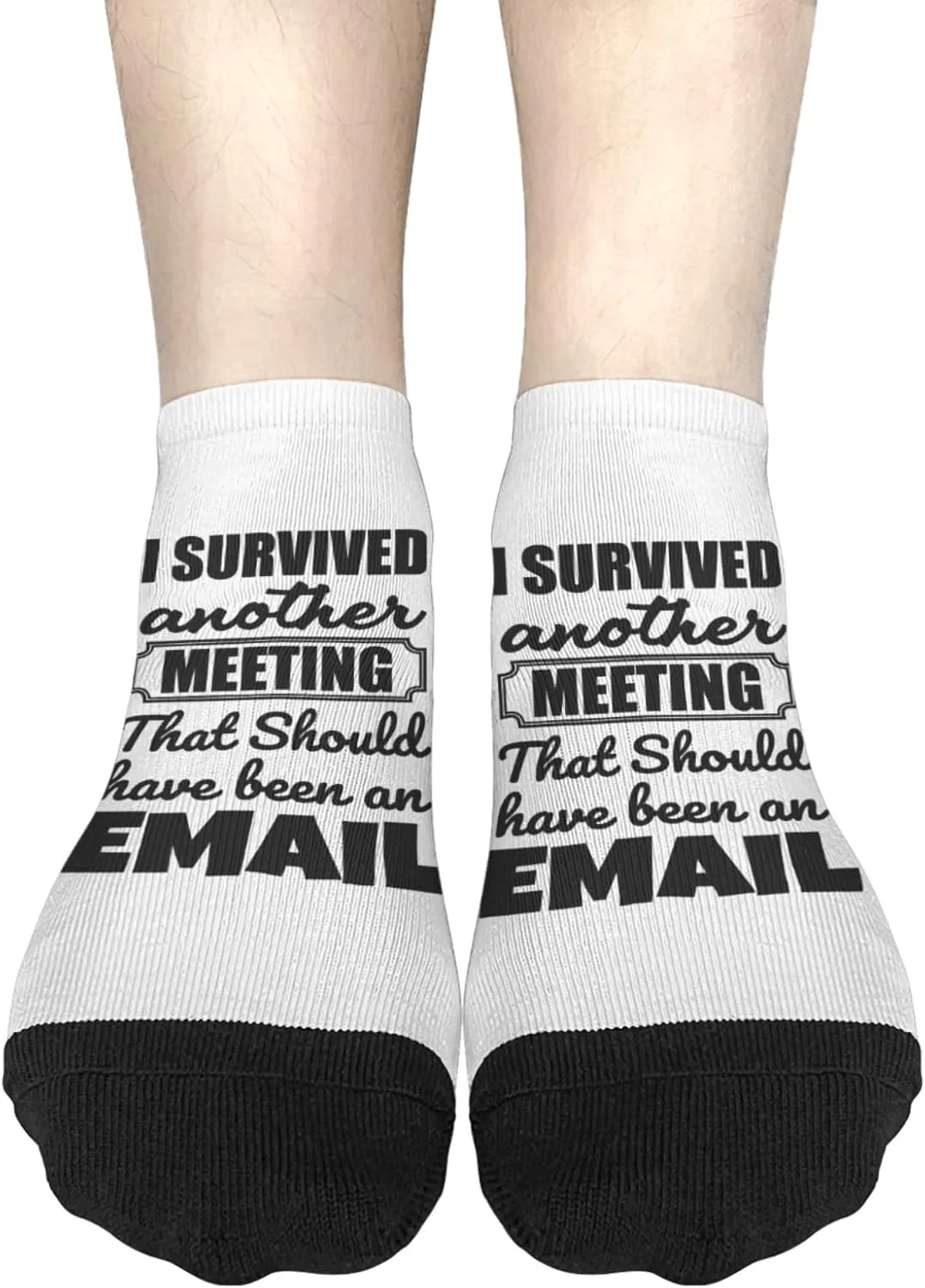 I Survived Another Meeting That Should Have Been An Email Socks Low Cut Socks Novelty Socks Men Socks Birthday Gifts for Girls Low Cut Socks, White