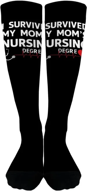 I Surviveds My Mother Nursing Degree Womens Crew Socks Mens#Humor Knee High Boot Sock Women