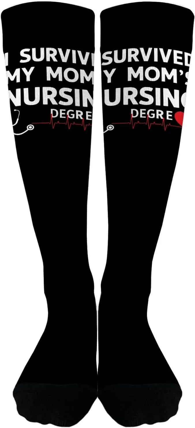 I Surviveds My Mother Nursing Degree Womens Crew Socks Mens#Humor Knee High Boot Sock Women