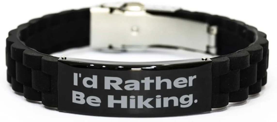 Inspirational Hiking Black Glidelock Clasp Bracelet, I'd Rather Be Hiking, Gag Gifts for Men Women from Friends, Birthday Gifts, Hiking gear, Hiking boots, Hiking backpack, Hiking poles, Hiking socks,