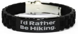 Inspirational Hiking Black Glidelock Clasp Bracelet, I'd Rather Be Hiking, Gag Gifts for Men Women from Friends, Birthday Gifts, Hiking gear, Hiking boots, Hiking backpack, Hiking poles, Hiking socks,
