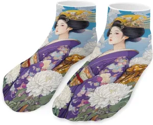 Japanese ChrysanthemumGeisha Low Cut Ankle Socks Non Slip Invisible Liner Sock Pack Casual Socks For Men Women