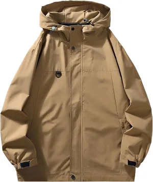 JEsilunmaMY Men's Casual Loose Hooded Hiking Jacket Windproof Waterproof Bomber Jacket Lightweight Outdoor Sport Jacket