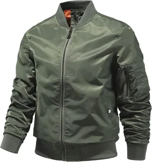 JEsilunmaMY Men's Lightweight Casual Bomber Jacket Fall Winter Warm Windbreaker Baseball Jacket Full Zip Casual Padded Coats