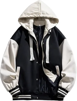 JEsilunmaMY Men's Loose Baseball Hoodie Varsity Jacket Lightweight Zip Up Sportwear Bomber Jacket Regular Fit Casual Jackets