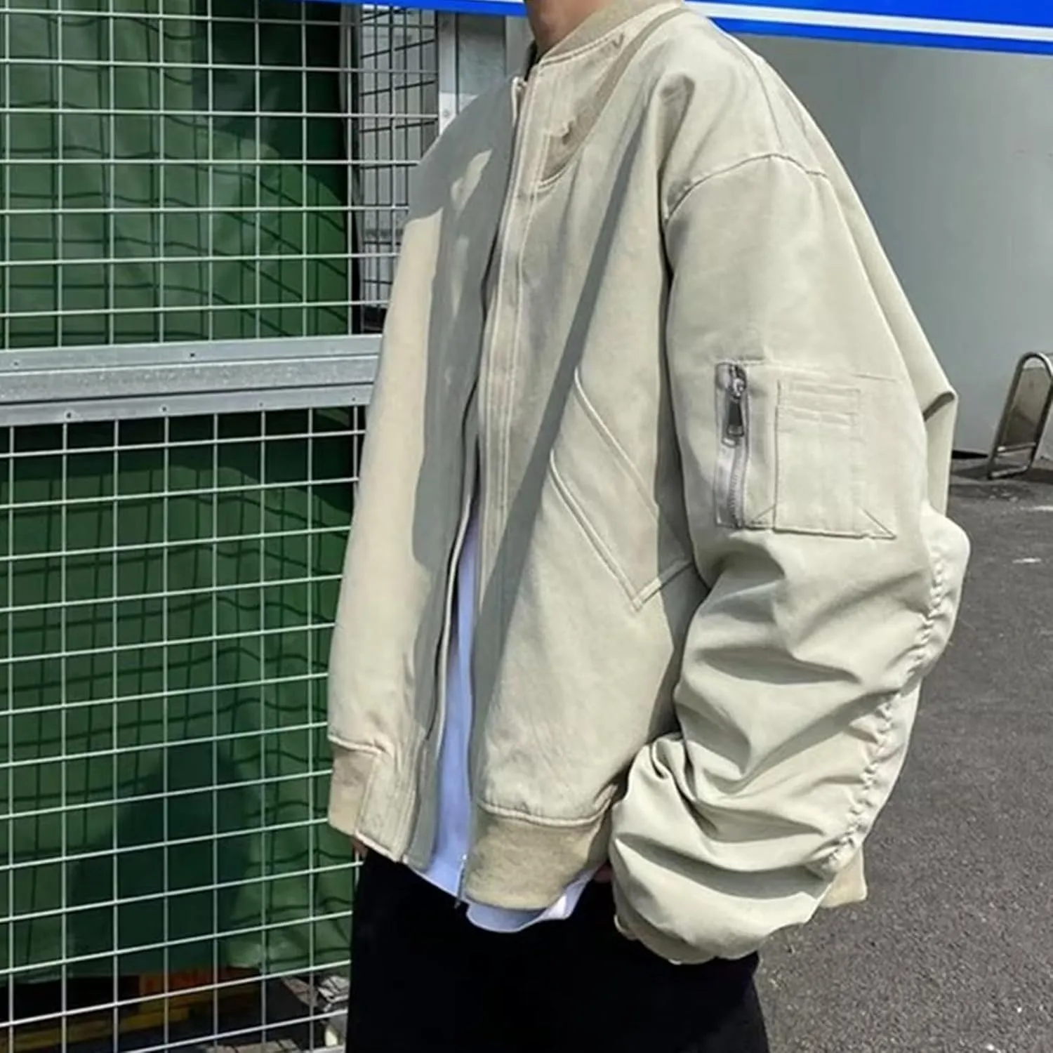 JEsilunmaMY Men's Loose Casual Baseball Jacket Lightweight Sportswear Cotton Cargo Coats Windproof Varsity Bomber Jacket