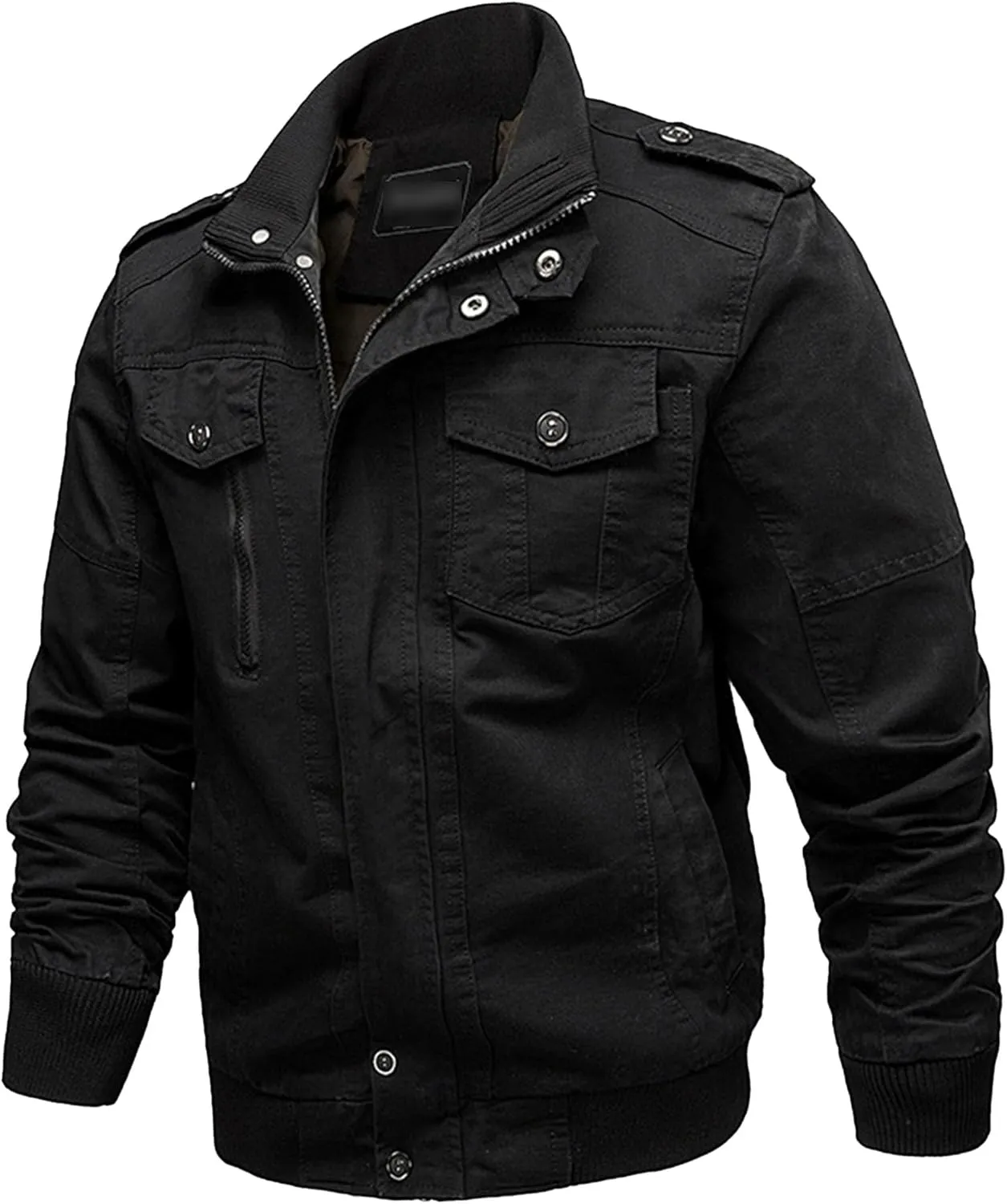 JEsilunmaMY Men's Loose Outdoor Cotton Military Jacket Stand Collar Multi-Pocket Cargo Coat Casual Bomber Jacket Windbreaker