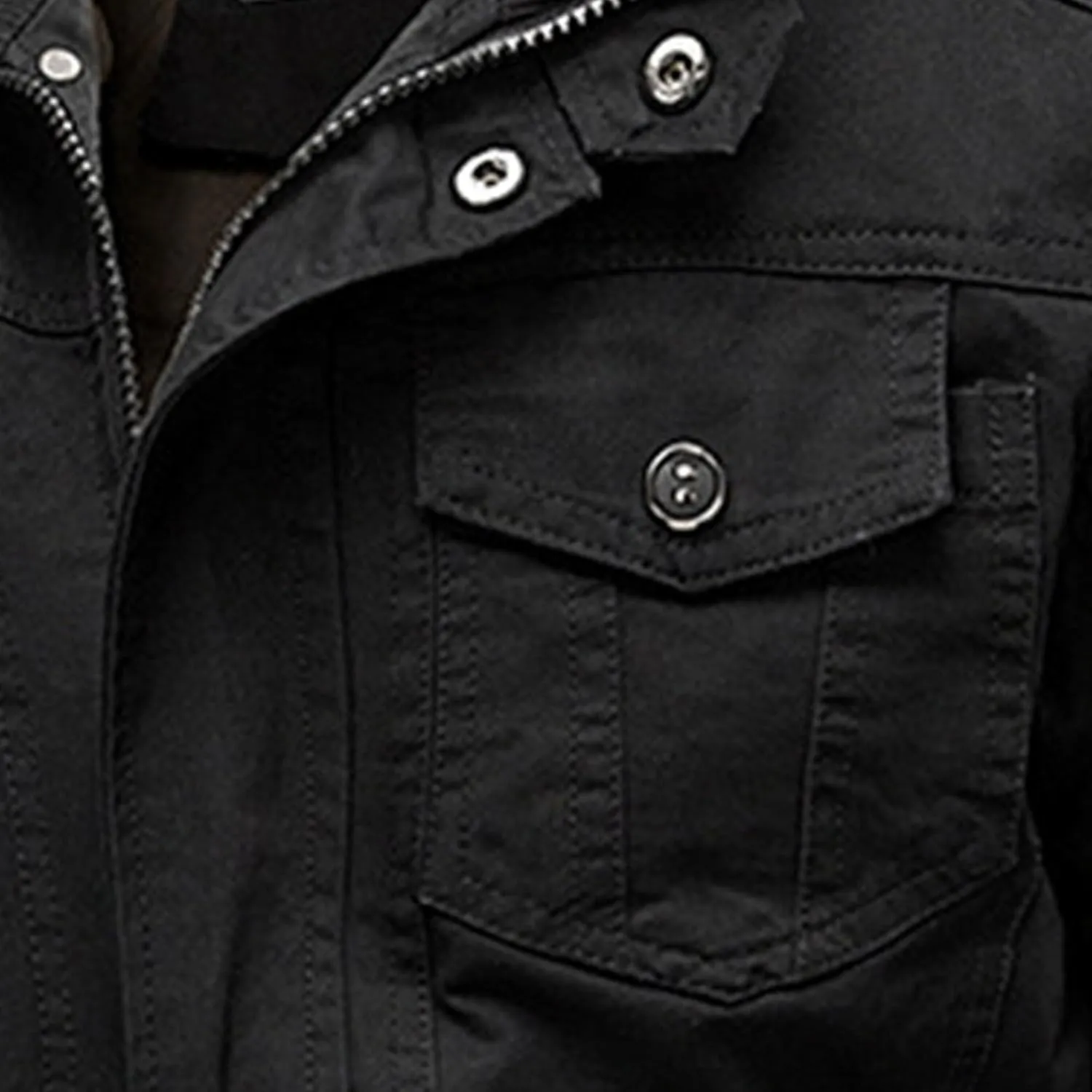 JEsilunmaMY Men's Loose Outdoor Cotton Military Jacket Stand Collar Multi-Pocket Cargo Coat Casual Bomber Jacket Windbreaker
