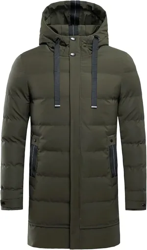 JEsilunmaMY Men's Mid Length Hooded Puffer Jacket Long Winter Coats Warm Padded Jacket Windproof Windbreaker Down Coats