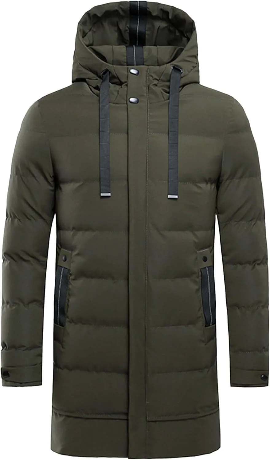 JEsilunmaMY Men's Mid Length Hooded Puffer Jacket Long Winter Coats Warm Padded Jacket Windproof Windbreaker Down Coats