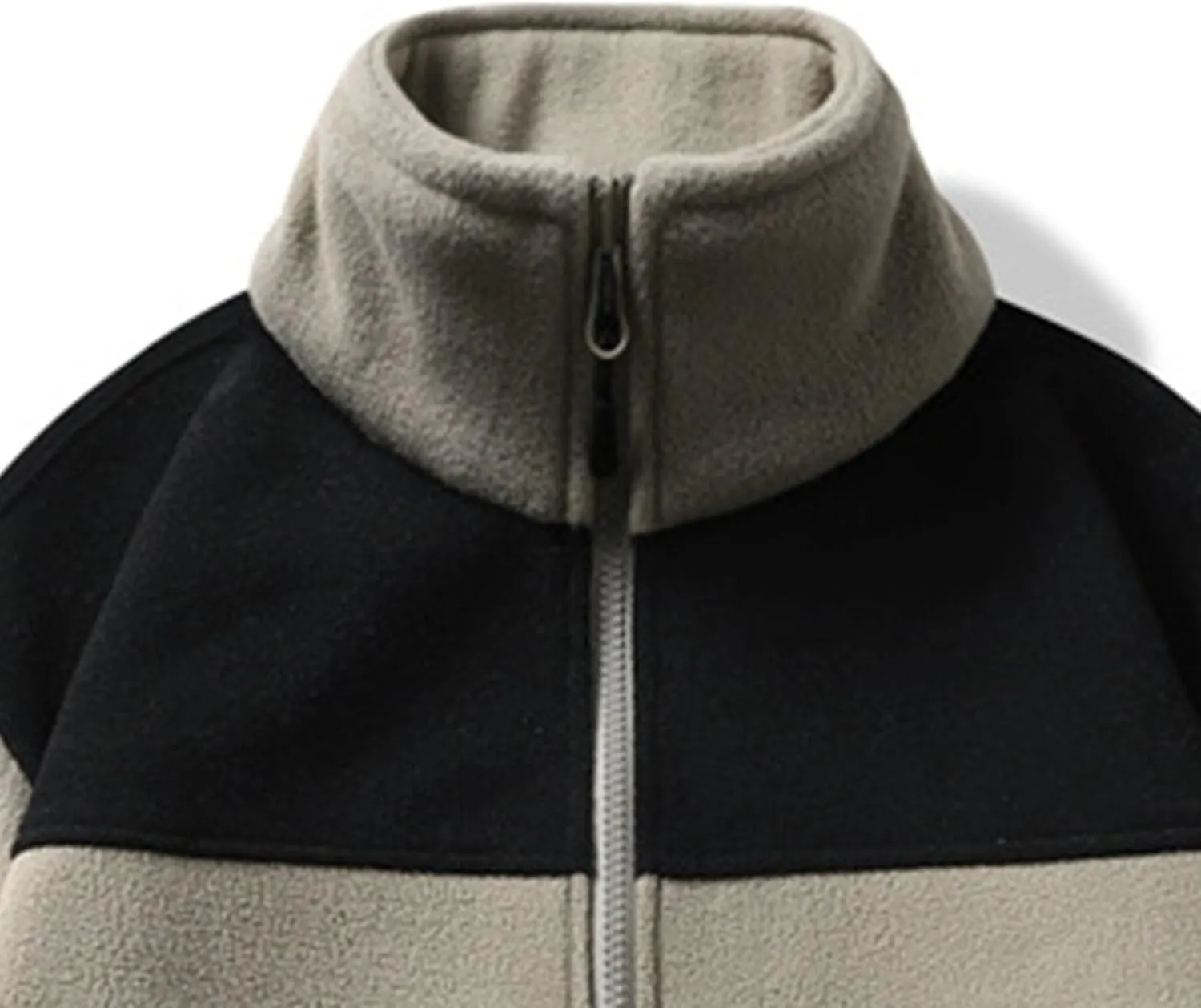 JEsilunmaMY Men's Polar Fleece Hiking Jackets Stand Collar Full Zip Fleece Jackets Color Block Outdoor Warm Winter Coats