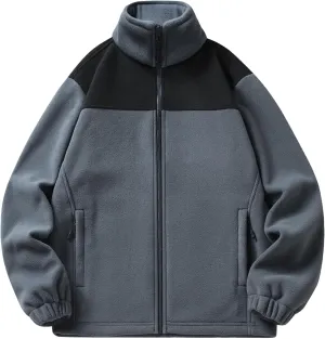 JEsilunmaMY Men's Polar Fleece Hiking Jackets Stand Collar Full Zip Fleece Jackets Color Block Outdoor Warm Winter Coats