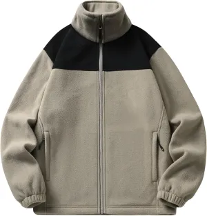 JEsilunmaMY Men's Polar Fleece Hiking Jackets Stand Collar Full Zip Fleece Jackets Color Block Outdoor Warm Winter Coats