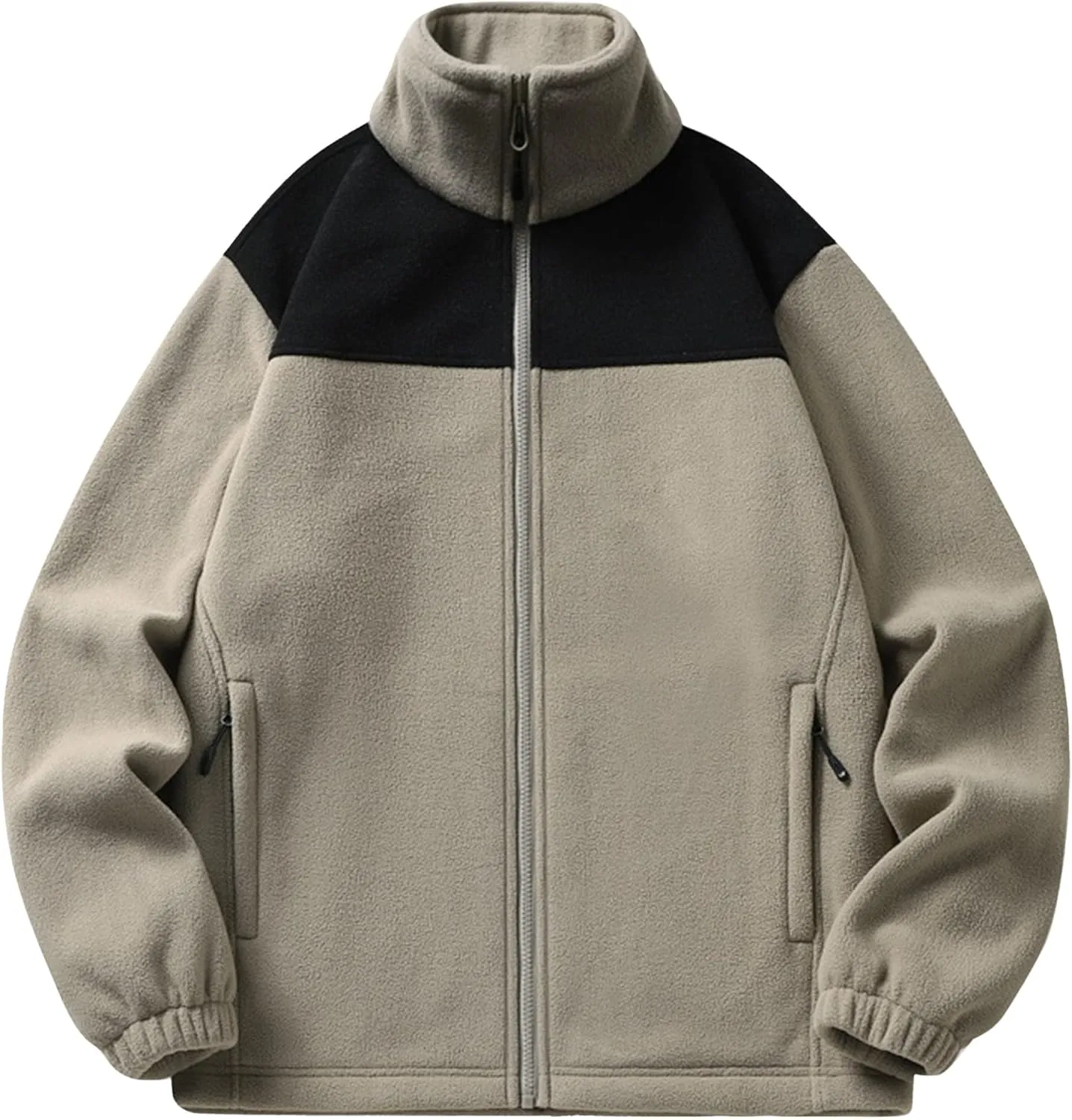 JEsilunmaMY Men's Polar Fleece Hiking Jackets Stand Collar Full Zip Fleece Jackets Color Block Outdoor Warm Winter Coats