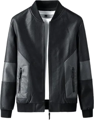 JEsilunmaMY Men's Slim Mock Neck Leather Jacket Zip Up Casual Baseball Bomber Jacket Fall Winter Motorcycle Windbreaker