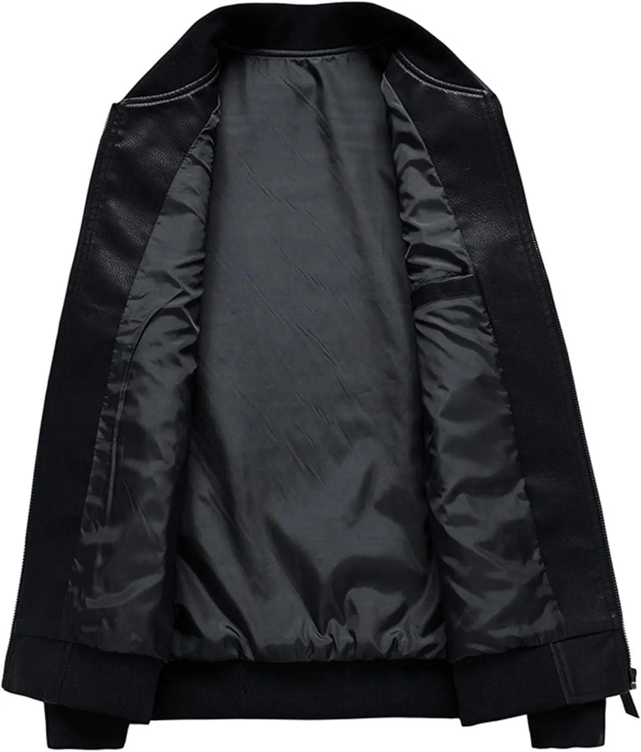 JEsilunmaMY Men's Slim Mock Neck Leather Jacket Zip Up Casual Baseball Bomber Jacket Fall Winter Motorcycle Windbreaker