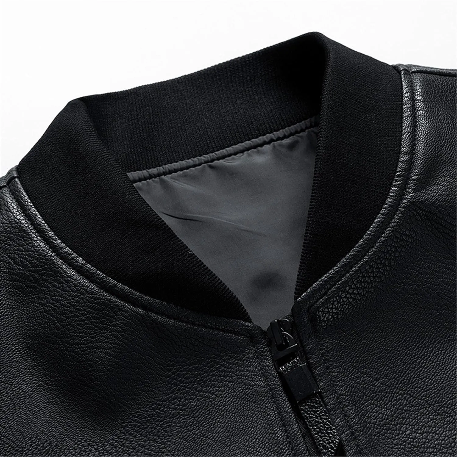 JEsilunmaMY Men's Slim Mock Neck Leather Jacket Zip Up Casual Baseball Bomber Jacket Fall Winter Motorcycle Windbreaker