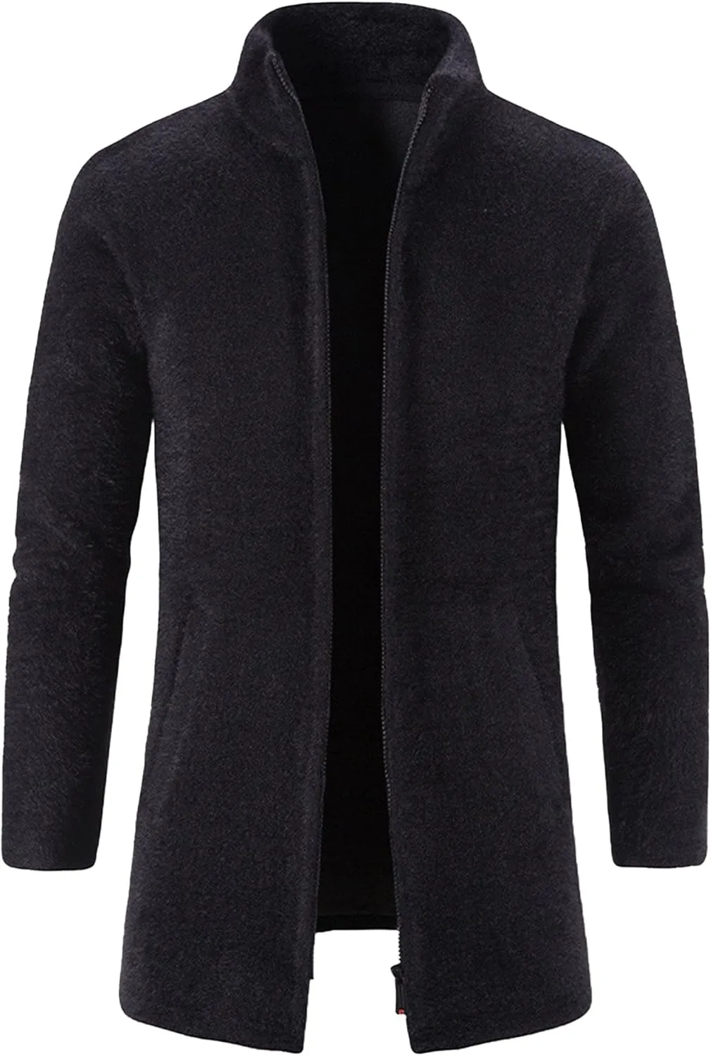 JEsilunmaMY Men's Solid Color Cardigan Trench Coats Long Sleeve Stand Collar Zipper Cardigans Slim Fit Casual Knitted Sweater