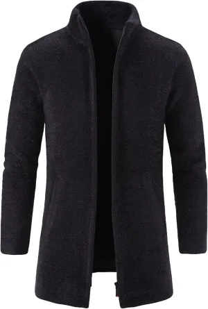 JEsilunmaMY Men's Solid Color Cardigan Trench Coats Long Sleeve Stand Collar Zipper Cardigans Slim Fit Casual Knitted Sweater