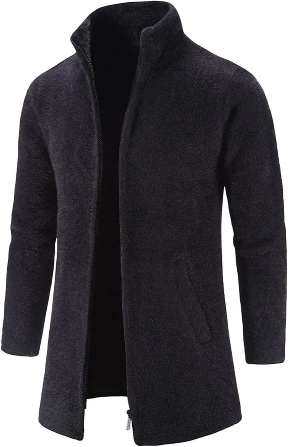 JEsilunmaMY Men's Solid Color Cardigan Trench Coats Long Sleeve Stand Collar Zipper Cardigans Slim Fit Casual Knitted Sweater