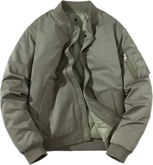 JEsilunmaMY Men's Solid Color Cotton Cargo Jacket Mock Neck Zip Up Baseball Bomber Coat Windproof Padded Varsity Jacket