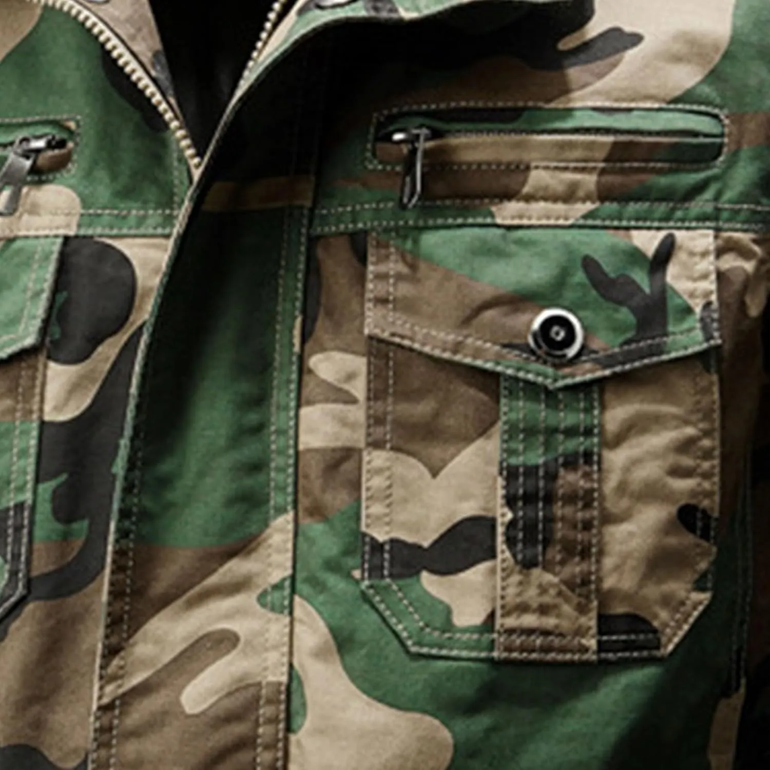 JEsilunmaMY Men's Winter Cotton Military Jacket Multi Pockets Stand Collar Cotton Cargo Coat Lightweight Field Jacket Outwear