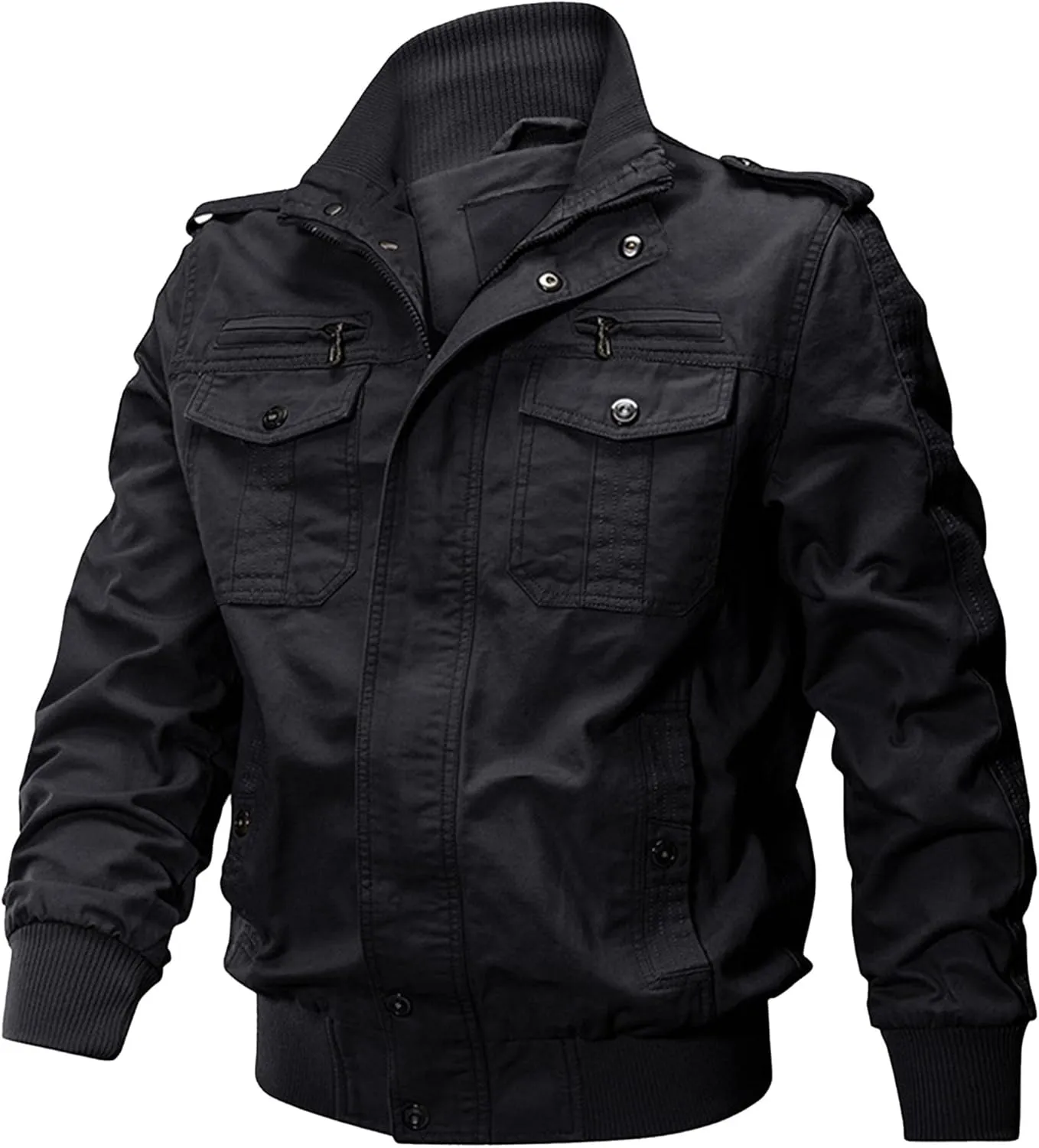 JEsilunmaMY Men's Winter Cotton Military Jacket Multi Pockets Stand Collar Cotton Cargo Coat Lightweight Field Jacket Outwear