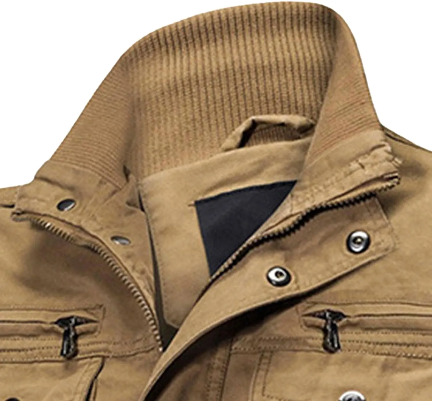 JEsilunmaMY Men's Winter Cotton Military Jacket Multi Pockets Stand Collar Cotton Cargo Coat Lightweight Field Jacket Outwear