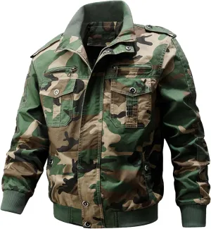 JEsilunmaMY Men's Winter Cotton Military Jacket Multi Pockets Stand Collar Cotton Cargo Coat Lightweight Field Jacket Outwear