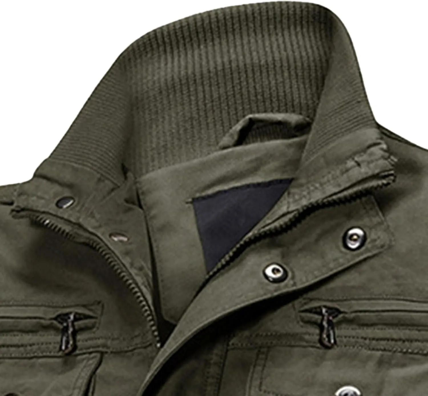 JEsilunmaMY Men's Winter Cotton Military Jacket Multi Pockets Stand Collar Cotton Cargo Coat Lightweight Field Jacket Outwear