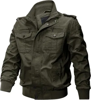 JEsilunmaMY Men's Winter Cotton Military Jacket Multi Pockets Stand Collar Cotton Cargo Coat Lightweight Field Jacket Outwear